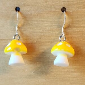 Mushroom Earrings on Sterling Silver French Earwires Nature Fungi Colorful